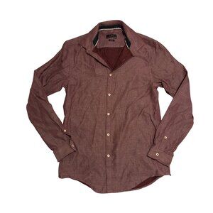 Zara Men's Size M Slim Fit Long Sleeve Button Down Shirt Maroon